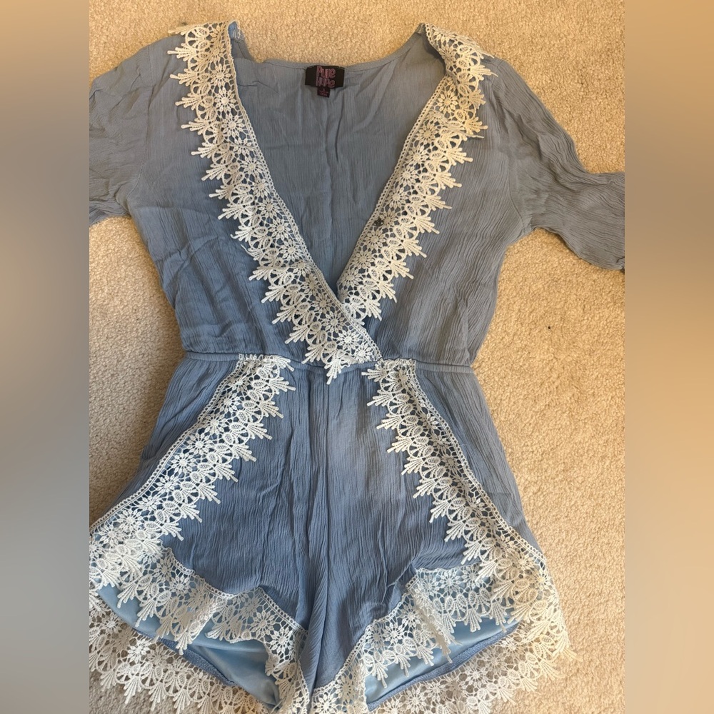 Blue Lace Trim Romper Bohemian style